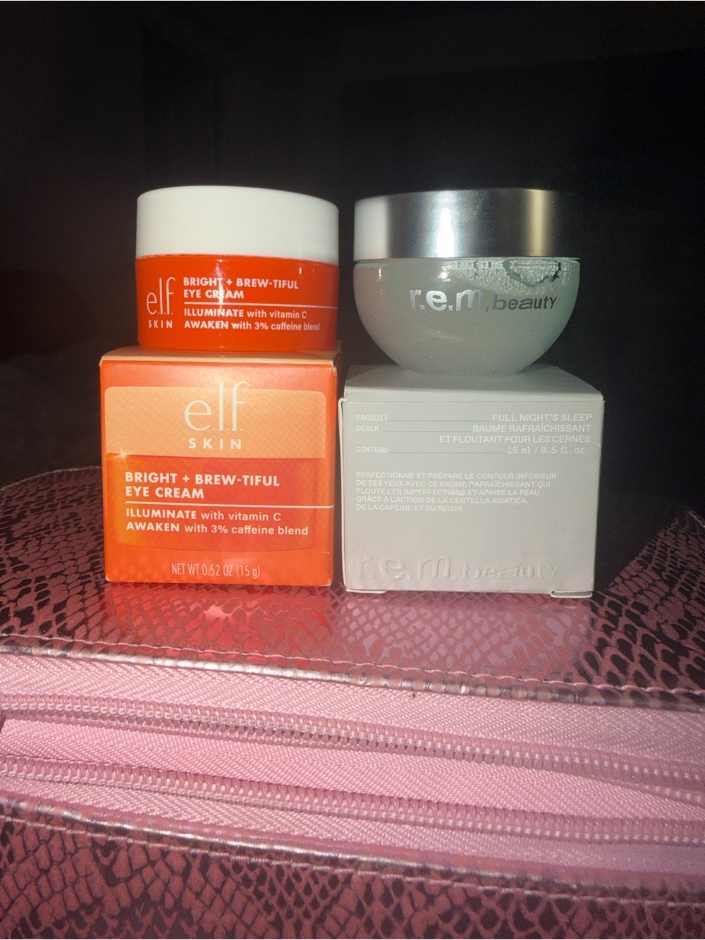 Elf and REM bright eye cream. Vitamin C and Caffeine. You get both